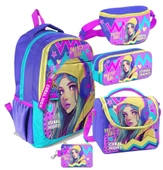 Coral High Lavanta Turkuaz Kulaklıklı Kız Desenli Kız Çocuk Beşli Okul Çanta Seti - İlkokul ve Ortaokul İçin Uygun thumbnail 1