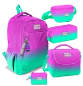 Coral High Pembe Su Yeşili Renk Geçişli Desenli Kız Çocuk Beşli Okul Çanta Seti - İlkokul ve Ortaokul İçin Uygun thumbnail 1