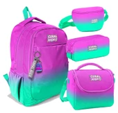Coral High Pembe Su Yeşili Renk Geçişli Desenli Kız Çocuk Dörtlü Okul Çanta Seti - İlkokul ve Ortaokul İçin Uygun thumbnail 1