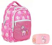 Kaukko Simli Nakışlı Unicorn Pembe Okul Sırt Çantası ve Kalemlik Seti - Kız Çocuk - 1