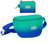 Coral High Erkek Çocuk Yeşil Saks Renk Geçişli Desenli Bel Çantası ve Bozuk Para Cüzdanı Set - 1