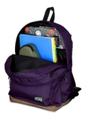 Jacbag Campus-Deri Tabanlı Üç Bölmeli Mor Sırt Çantası (Okul, Günlük, Seyahat) thumbnail 3