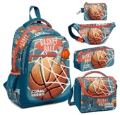 Coral High Nefti Turuncu Basketbol Desenli Erkek Çocuk Beşli Okul Çanta Seti - İlkokul İçin Uygun thumbnail 1