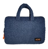 Jacbag Teddy Peluş Gri/Turuncu Erkek Çocuk Notebook Laptop ve Evrak Çantası - 1