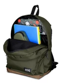 Jacbag Campus-Deri Tabanlı Üç Bölmeli Haki Yeşil Sırt Çantası (Okul, Günlük, Seyahat) thumbnail 3