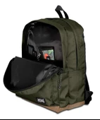 Jacbag Campus-Deri Tabanlı Üç Bölmeli Haki Yeşil Sırt Çantası (Okul, Günlük, Seyahat) thumbnail 4