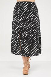 Zebra Desen Yırtmaçlı Etek-SİYAH - 3
