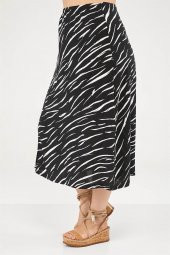 Zebra Desen Yırtmaçlı Etek-SİYAH - 4