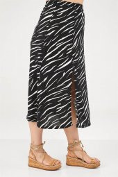 Zebra Desen Yırtmaçlı Etek-SİYAH - 5