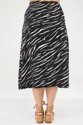 Zebra Desen Yırtmaçlı Etek-SİYAH - 6