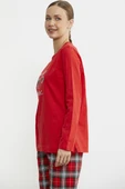 Nakış Detaylı Ekose Pijama Takım - Kırmızı thumbnail 3