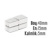 Neodyum Mıknatıs Köşeli  40x15mm , Kalınlık 5 mm ( 1 Adet) - 1