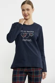 Nakış Detaylı Ekose Pijama Takım - Lacivert - 4