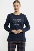 Nakış Detaylı Ekose Pijama Takım - Lacivert - 3
