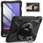 Samsung Galaxy Tab S9 FE - Tablet Kılıfı Boyun ip Askılı El Tutmaçlı Koruyucu Zırh Tank Defender Kılıf - 3