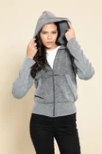 Yıkamalı Fermuarlı Kapişonlu Gri Sweatshirt - 1