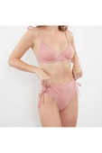 Yeni Düz Balconette Yüksek Bel Brief Balkonet Bağlamalı Simli Yüksek Bel Hipster Bikini Takımı - 2