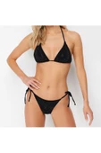 Yeni Baskılı Destekli Üçgen Normal Bel Brief Siyah Üçgen Taşlı Regular Bikini Takımı - 2