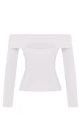 Kadın Moda Şık Üst Giyim Uzun Carmen Yaka Regular Kalıp Örme Fitted Vücuda Oturan Esnek Bluz - 1