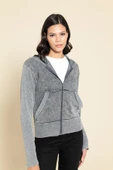 Yıkamalı Fermuarlı Kapişonlu Gri Sweatshirt - 4