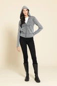 Yıkamalı Fermuarlı Kapişonlu Gri Sweatshirt - 3