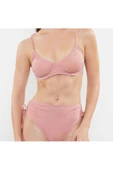 Yeni Düz Balconette Yüksek Bel Brief Balkonet Bağlamalı Simli Yüksek Bel Hipster Bikini Takımı - 3