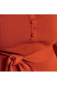 Yeni Fit Casual Günlük Fitilli Triko V Yaka Uzun Kol Bodycone Midi Boy Büyük Beden Elbise - 5