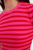 Kadın Moda Şık Üst Giyim Regular Bisiklet Yaka Regular Kalıp Triko Basic Çizgili Kazak - 5