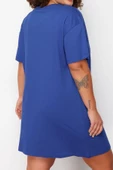 Yeni Rahat Günlük Süprem Örme Bisiklet Yaka Kısa Kol T-Shirt Elbise Mini Boy Büyük Beden Elbise - 5