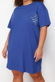 Yeni Rahat Günlük Süprem Örme Bisiklet Yaka Kısa Kol T-Shirt Elbise Mini Boy Büyük Beden Elbise - 1