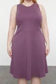 Yeni Slim Casual Günlük İnterlok Örme Halter Yaka Kolsuz Kol Skater Mini Boy Büyük Beden Elbise - 4
