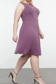 Yeni Slim Casual Günlük İnterlok Örme Halter Yaka Kolsuz Kol Skater Mini Boy Büyük Beden Elbise - 2