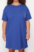 Yeni Rahat Günlük Süprem Örme Bisiklet Yaka Kısa Kol T-Shirt Elbise Mini Boy Büyük Beden Elbise - 3