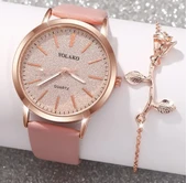 4 adet/2 adet Yeni Kadın Şık ve Moda Kuvars Saat + Çiçek Kolye Takı - 3