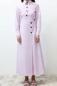 Yeni Regular Casual Günlük Poplin Dokuma Gömlek Yaka Uzun Kol A-Line Maxi Boy Tesettür Elbise - 1