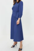 Yeni Regular Casual Günlük Terrycotton Dokuma Bisiklet Yaka Uzun Kol A-Line Maxi Boy Tesettür Elbise - 4