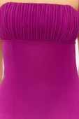 Yeni Regular Mezuniyet Balo Finike Dokuma Kare Yaka Askılı Kol Bodycone Midi Boy Elbise - 5