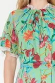 Yeni Rahat Casual Günlük Şifon Dokuma Bisiklet Yaka Truvakar Kol Kol A-Line Maxi Boy Tesettür Elbise - 5
