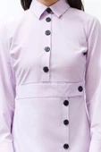Yeni Regular Casual Günlük Poplin Dokuma Gömlek Yaka Uzun Kol A-Line Maxi Boy Tesettür Elbise - 5