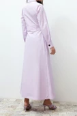 Yeni Regular Casual Günlük Poplin Dokuma Gömlek Yaka Uzun Kol A-Line Maxi Boy Tesettür Elbise - 6