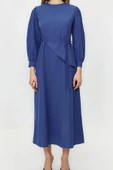 Yeni Regular Casual Günlük Terrycotton Dokuma Bisiklet Yaka Uzun Kol A-Line Maxi Boy Tesettür Elbise - 1