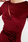 Yeni Regular Mezuniyet Balo Kadife Örme Kayık Yaka Uzun Kol Bodycone Midi Boy Elbise - 2