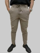 Erkek Runner Jogger Düğmeli Fermuarlı Bağcıklı Kahve Köpüğü Kargo Pantolon - 1