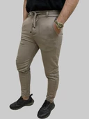 Erkek Runner Jogger Düğmeli Fermuarlı Bağcıklı Kahve Köpüğü Kargo Pantolon - 4