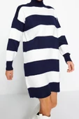 Yeni Oversize Casual Günlük Bürümcük Triko Dik Yaka Uzun Kol Kazak Elbise Mini Boy Elbise - 2