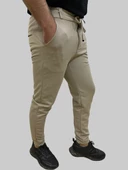 Erkek Runner Jogger Düğmeli Fermuarlı Bağcıklı Bej Kargo Pantolon - 3