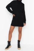 Yeni Oversize Casual Günlük Fitilli Triko Balıkçı Yaka Uzun Kol Kazak Elbise Mini Boy Elbise - 3