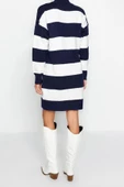 Yeni Oversize Casual Günlük Bürümcük Triko Dik Yaka Uzun Kol Kazak Elbise Mini Boy Elbise - 5