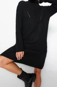 Yeni Regular Casual Günlük Bürümcük Triko Dik Yaka Uzun Kol Kazak Elbise Mini Boy Elbise - 3