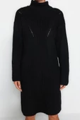 Yeni Regular Casual Günlük Bürümcük Triko Dik Yaka Uzun Kol Kazak Elbise Mini Boy Elbise - 1